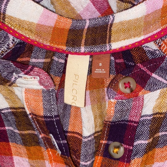 Anthro Pilcro Gauzy Knit Ruffle Button Down Peasant Blouse Shirt - Picture 8 of 11